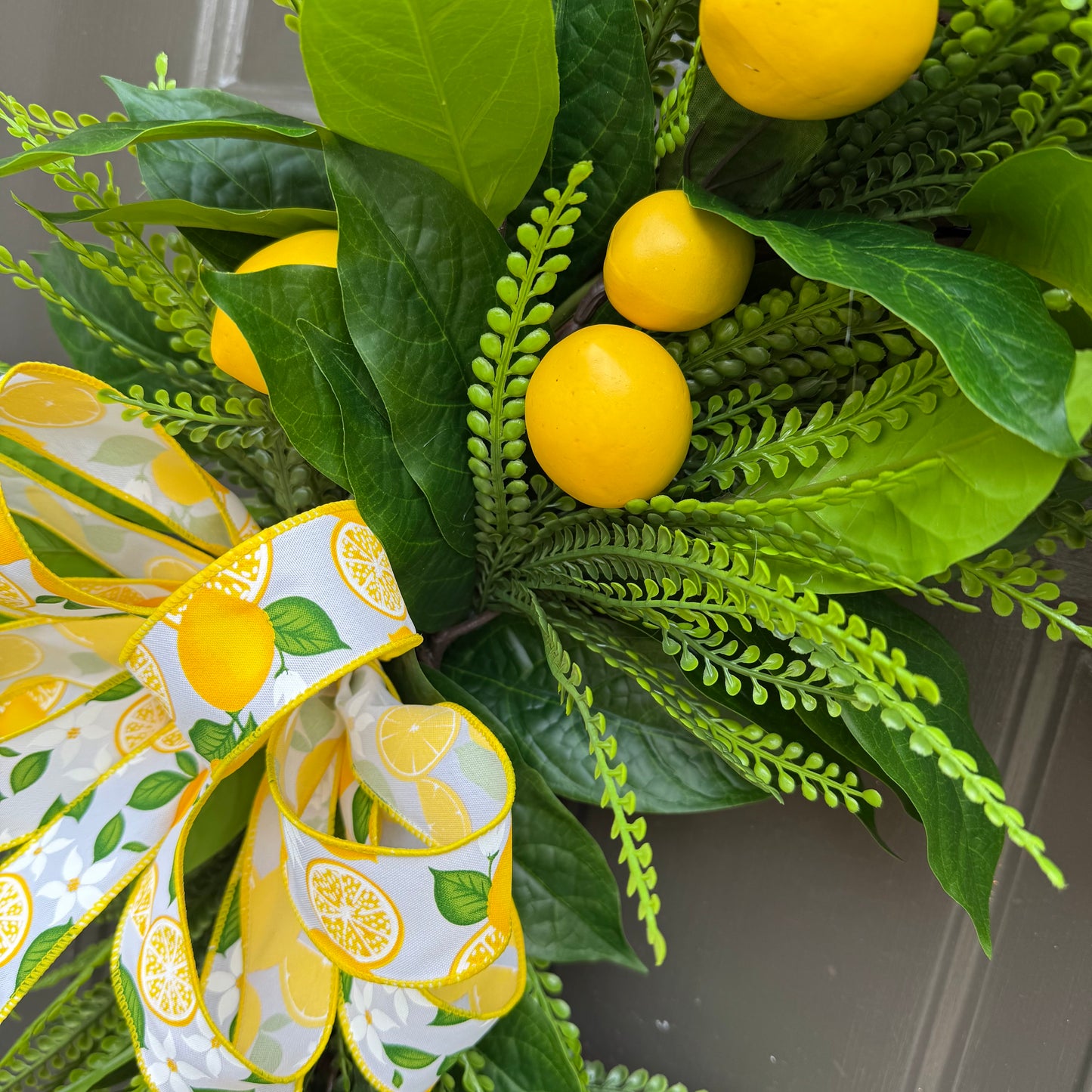 Lemon Summer Wreath | Fresh Citrus Door Decor | Year Round Greenery Wreath with Bow