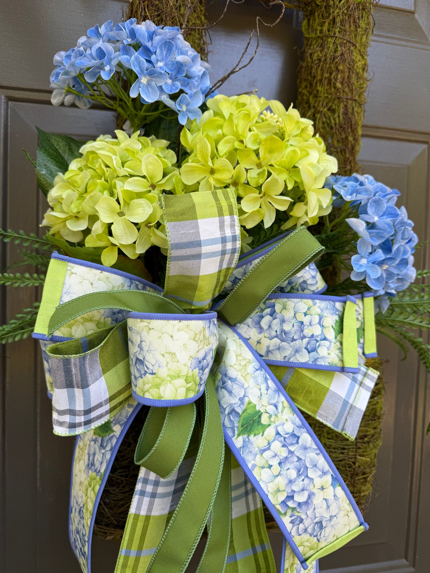 Mossy Hydrangea Basket Door Hanger | Spring & Summer Front Door Decor