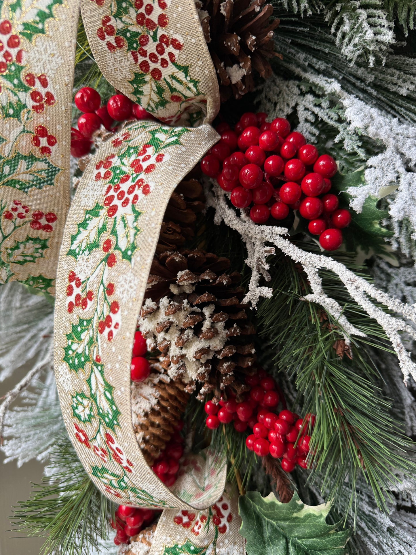 Flocked Holly Berry Christmas Swag For Front Door
