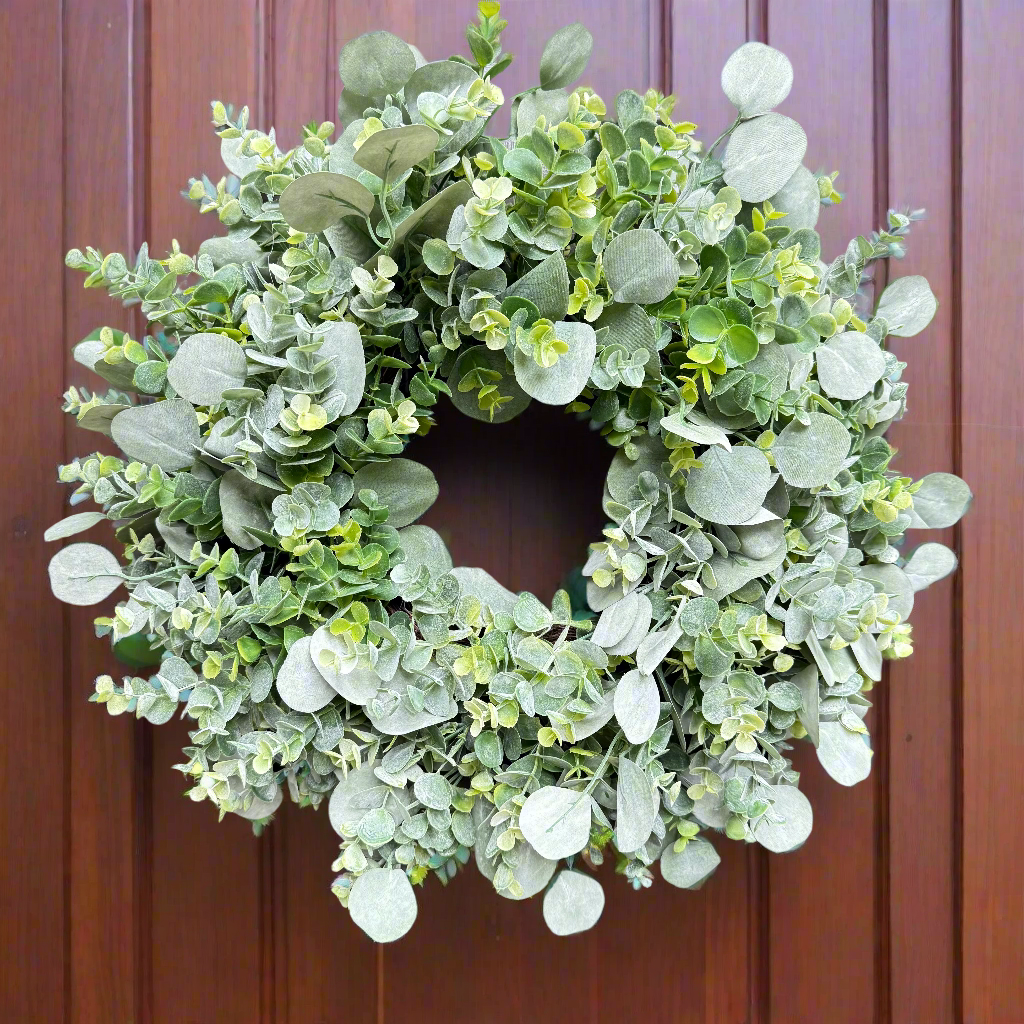 a beautiful light green eucalyptus wreath