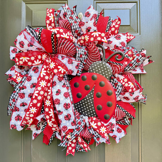 Ladybug Deco Mesh Wreath - 26” Diameter