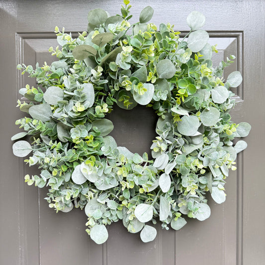 Handmade Mixed Eucalyptus Wreath – 22” Weather-Resistant Door Décor
