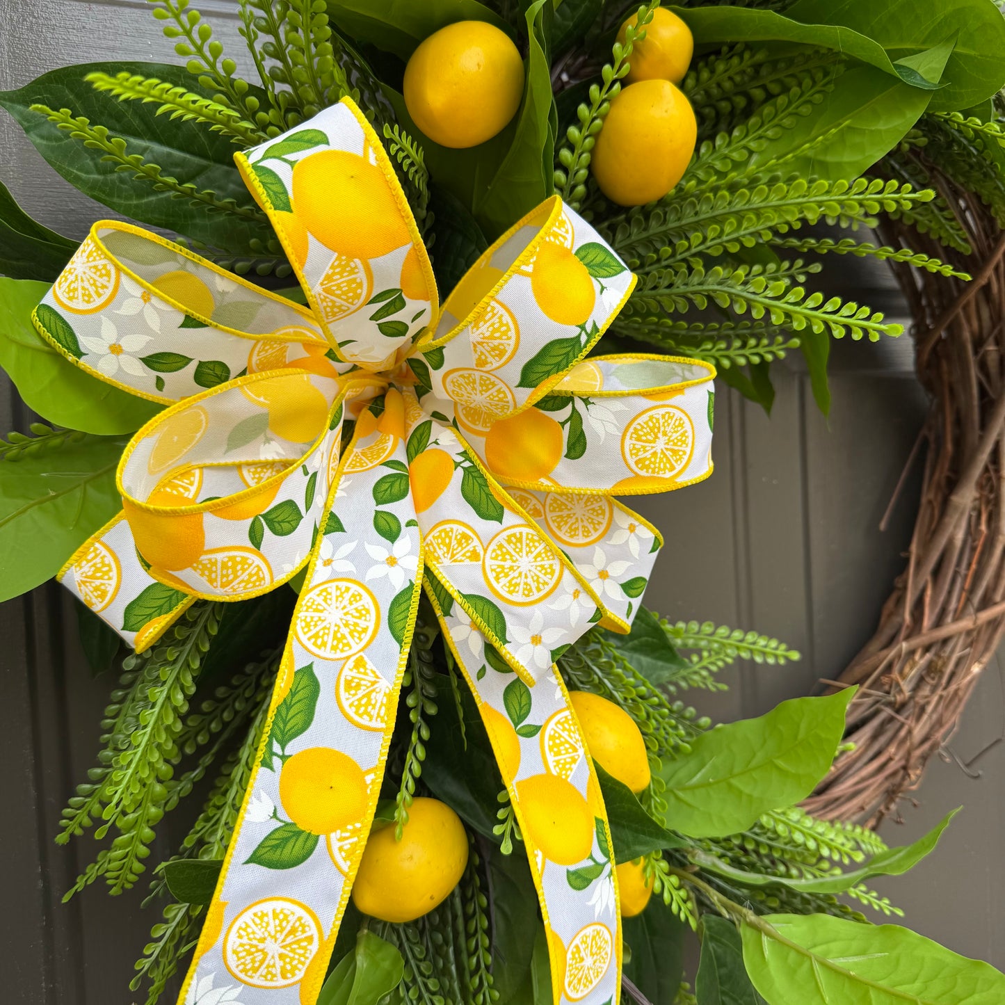 Lemon Summer Wreath | Fresh Citrus Door Decor | Year Round Greenery Wreath with Bow