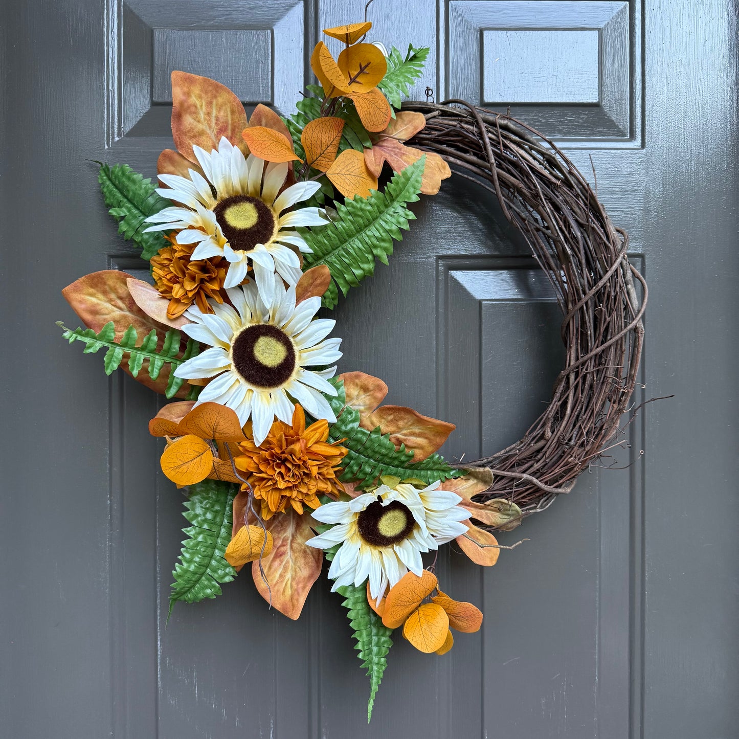 Handcrafted Fall Front Door Wreath – Slim, Storm Door Friendly Design