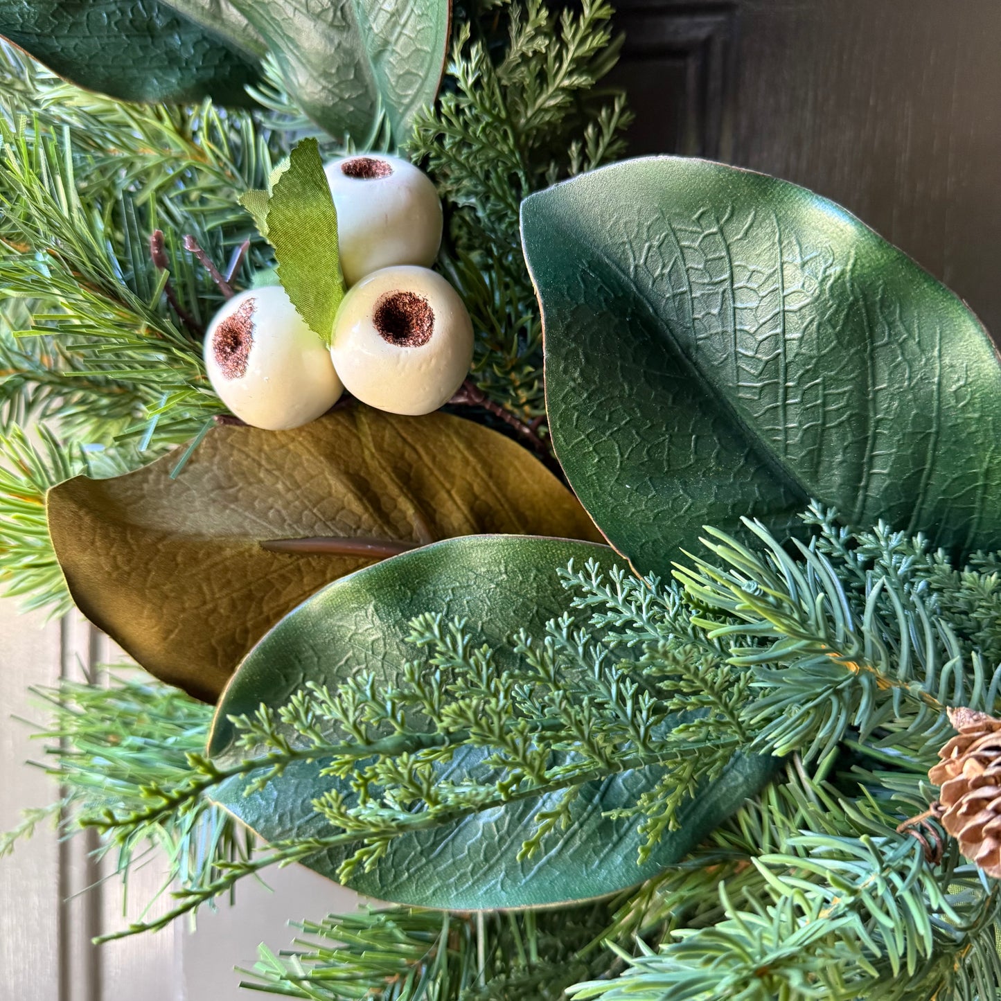 Magnolia & Evergreen Fall and Winter Farmhouse Wreath