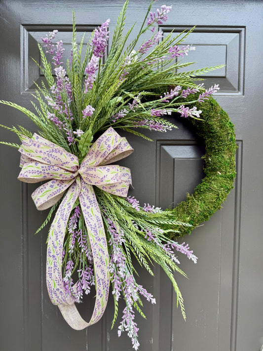 Lavender Moss Spring Wreath | Asymmetrical Door Wreath | Double Door Option Available