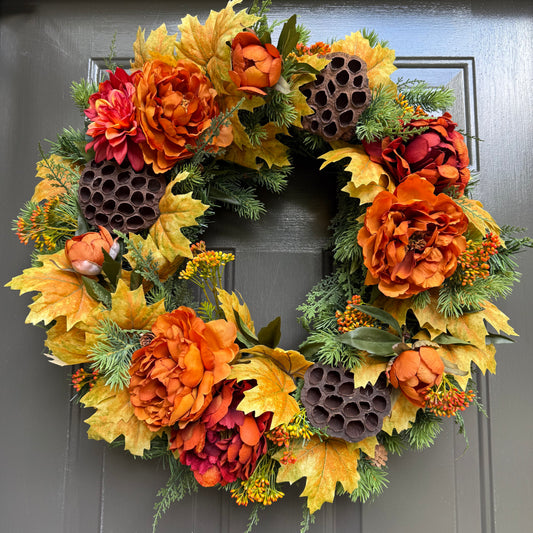 Autumn Ember Peony Wreath – One-of-a-Kind 26” Fall Wreath