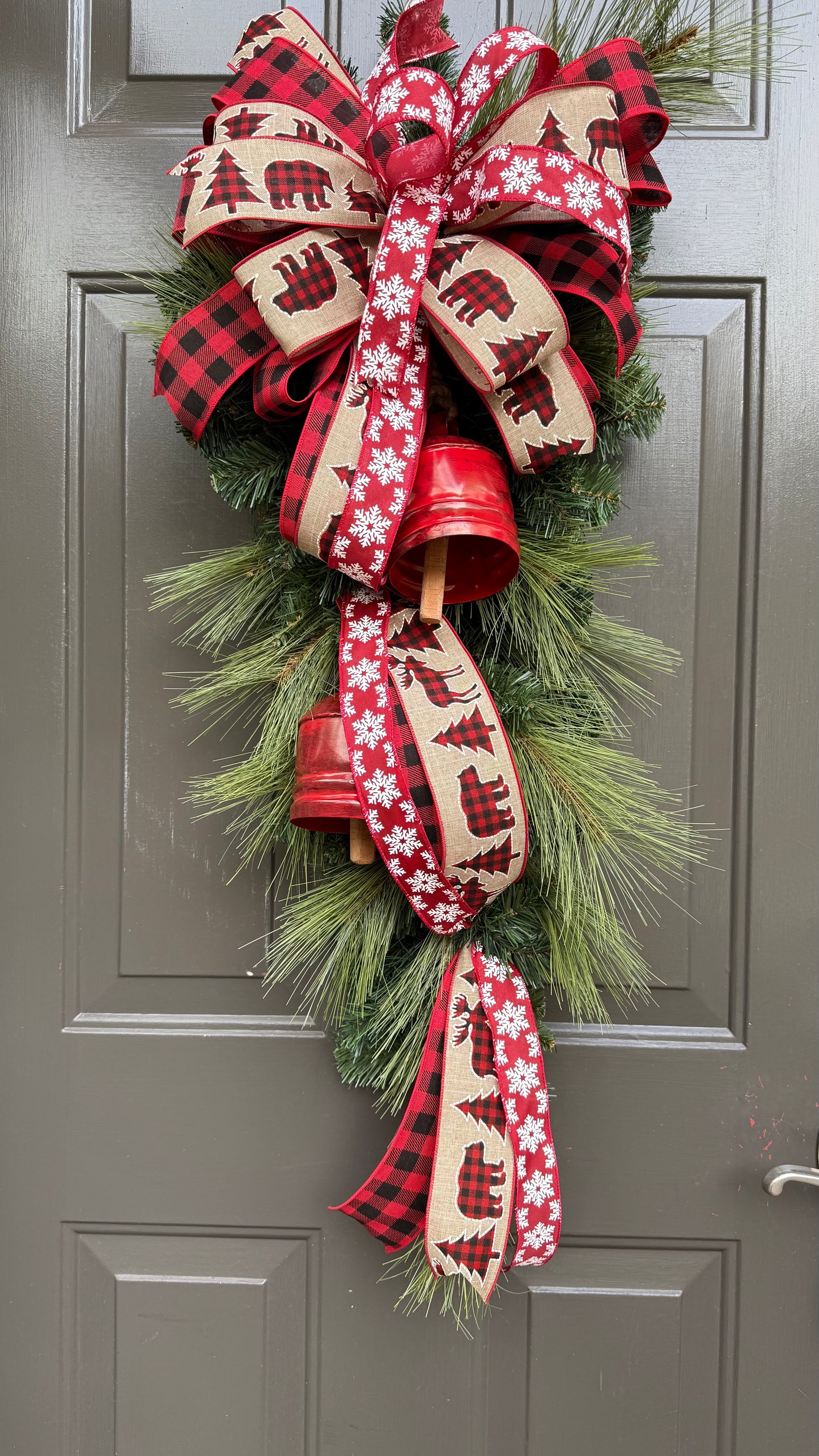 Buffalo Plaid Christmas Swag with Rustic Bells