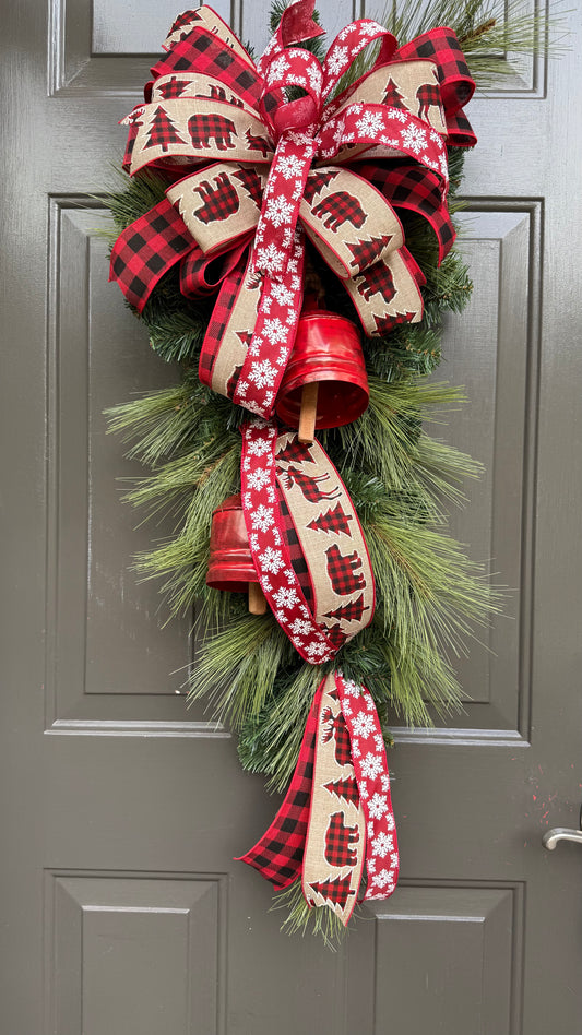 Buffalo Plaid Christmas Swag with Rustic Bells