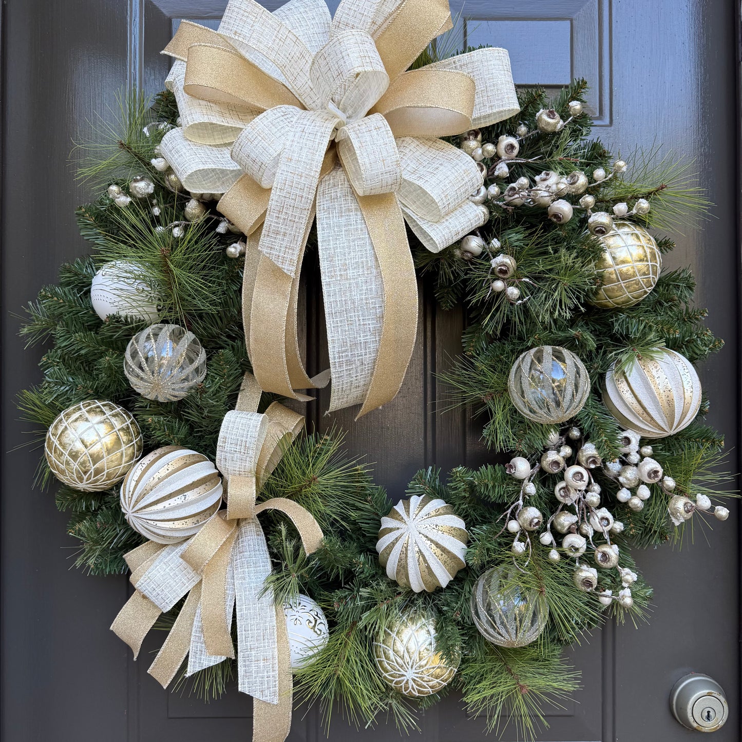 Elegant Gold and ivory Holiday Wreath