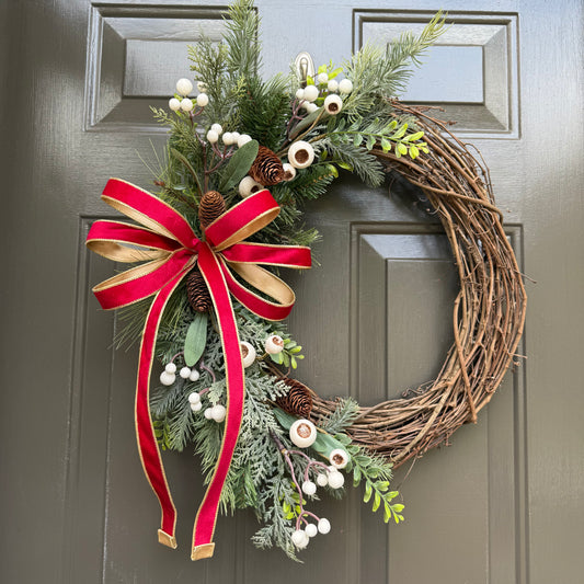 Winter Wreath With Elegant Velvet Bow