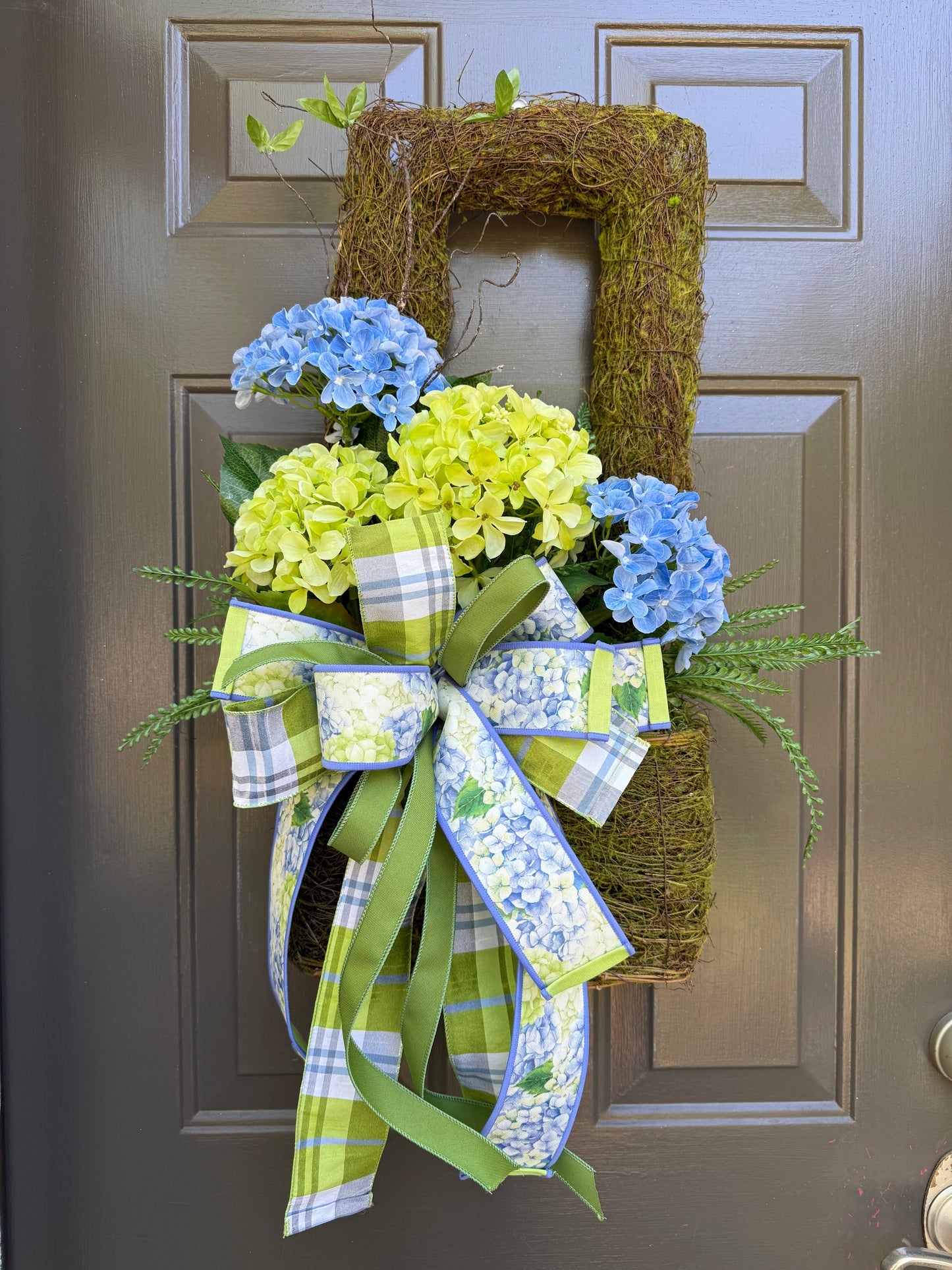 Mossy Hydrangea Basket Door Hanger | Spring & Summer Front Door Decor