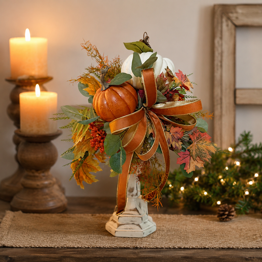 One-of-a-Kind Fall Candlestick Arrangement | Handmade Pumpkin & Autumn Centerpiece | Local Pickup Only
