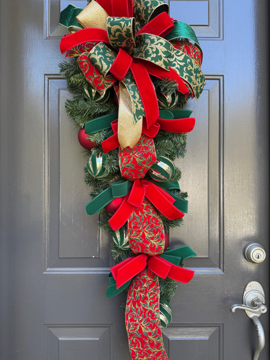 Classic Red & Green Velvet Christmas Swag