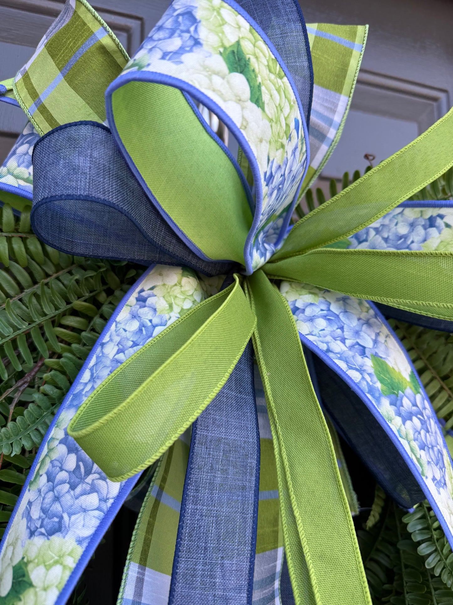 Signature Fern Wreath with Hydrangea Bow – Waterproof Year-Round Greenery Front Door Wreath
